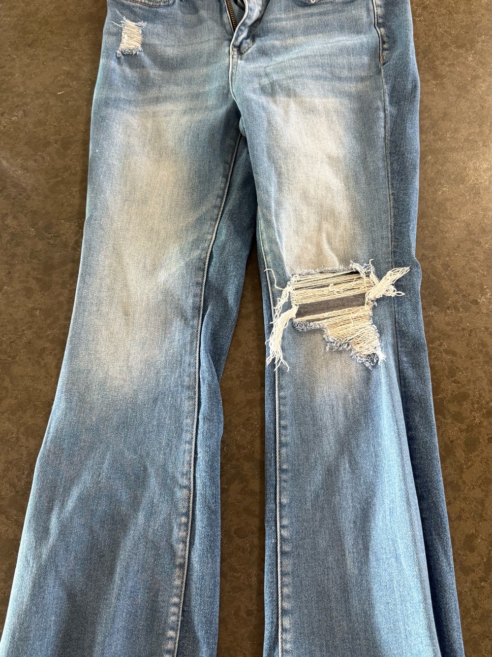 Light Blue Distressed Boot Cut Jeans for Women